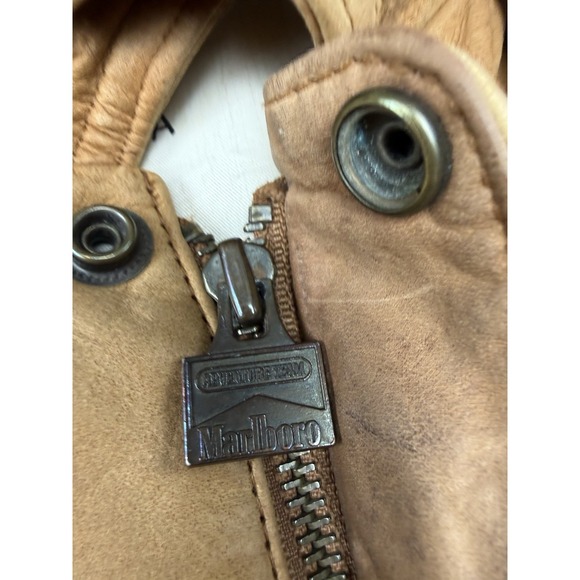 Marlboro Adventure Team Leather Jacket Mens L Montana Map Lining Bomber - Picture 4 of 16